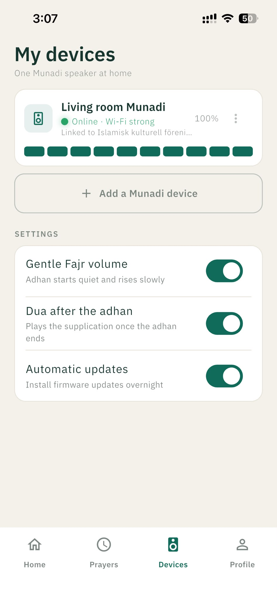 Munadi Connect — devices screen