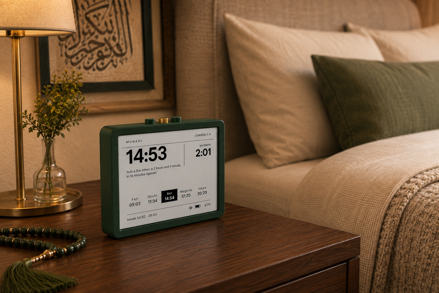Munadi device on a bedside table